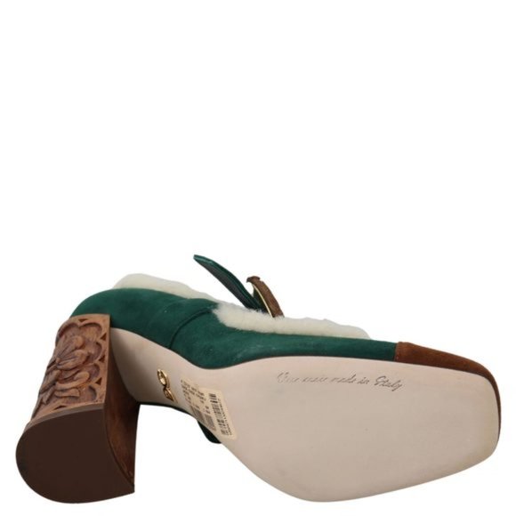 Dolce & Gabbana Green Suede Fur Shearling Mary Jane Shoes - Picture 2 of 6